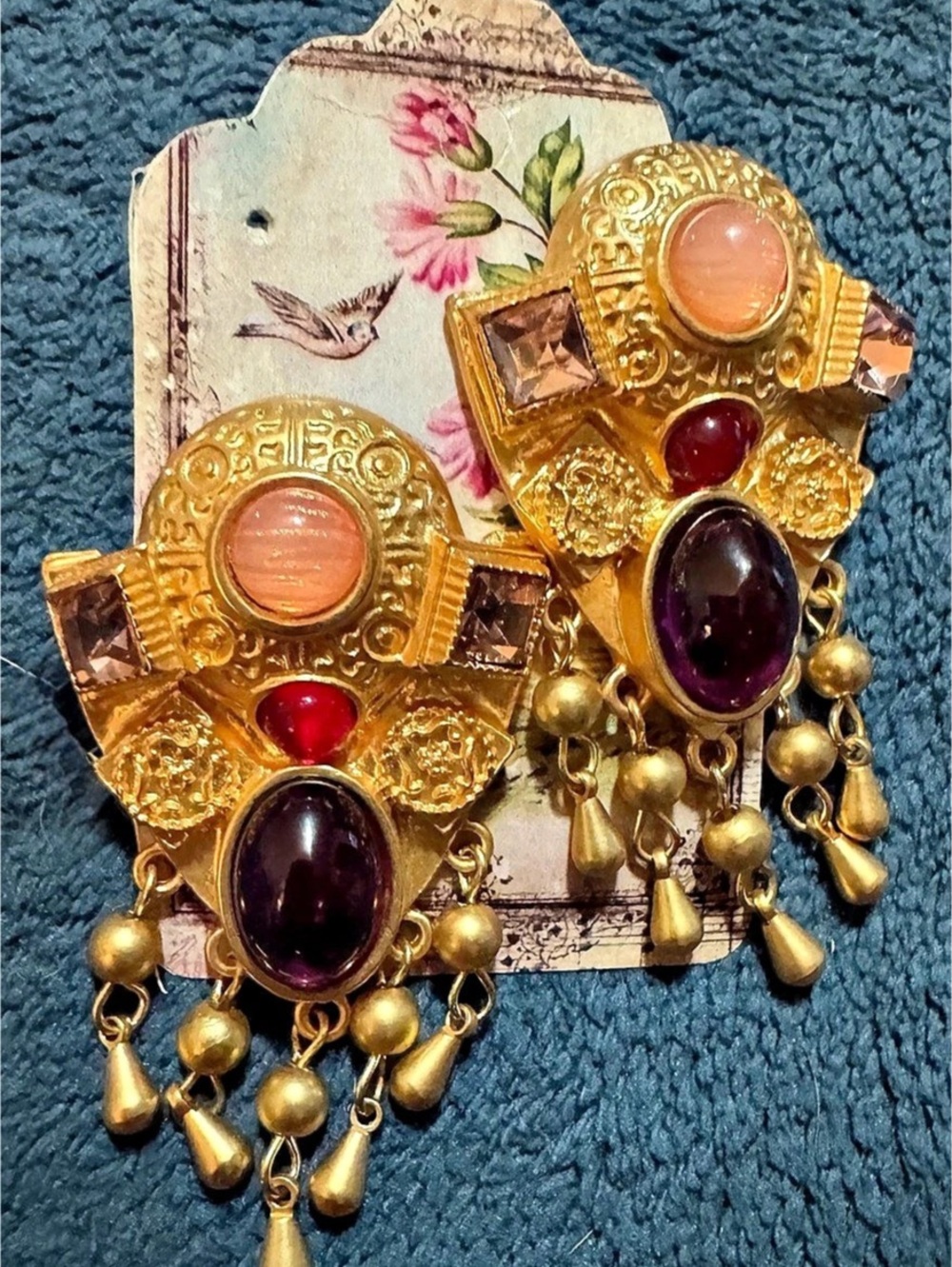Ornate Statement Earrings in Gold & Pink 29New